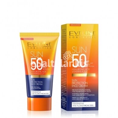 Apsauginis veido kremas nuo saulės SPF 50, UVA + UVB, 50 ml.