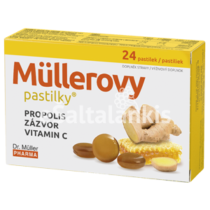 Maisto papildas Pastilės gerklei su propoliu, imbieru, vit. C, 24 pastilės "Dr. Muller"