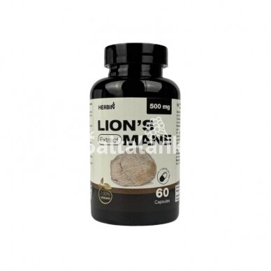 Maisto papildas Herbin Lions Mane Liūto karčių grybo ekstraktas 500 mg, 60 kap.