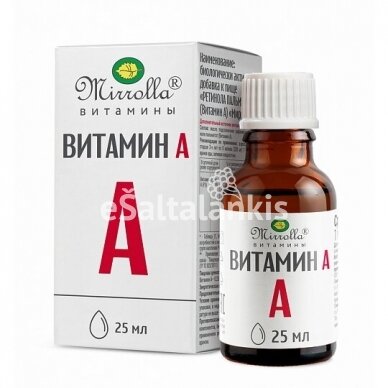 Maisto papildas Vitaminas A (Retinilo palmitatas) 25 ml. "Mirrolla"